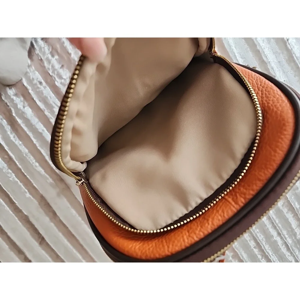 Vanentina Italian Pebbled Leather Backpack Orange W/Black LNC!